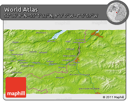 Physical 3D Map of the Area around 54° 48' 50" N, 7° 34' 30" W