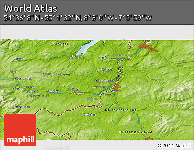 Physical 3D Map of the Area around 54° 48' 50" N, 7° 34' 30" W