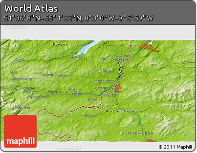 Physical 3D Map of the Area around 54° 48' 50" N, 7° 34' 30" W