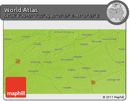 Physical 3D Map of the Area around 54° 48' 50" N, 80° 49' 29" E