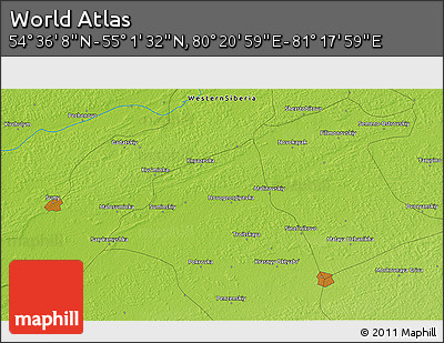 Physical 3D Map of the Area around 54° 48' 50" N, 80° 49' 29" E