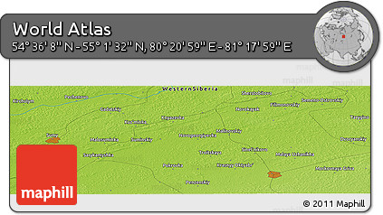 Physical Panoramic Map of the Area around 54° 48' 50" N, 80° 49' 29" E