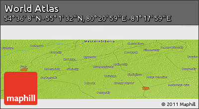 Physical Panoramic Map of the Area around 54° 48' 50" N, 80° 49' 29" E