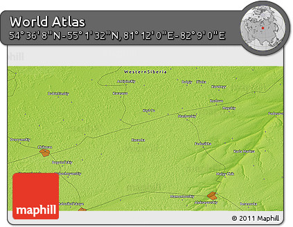 Physical 3D Map of the Area around 54° 48' 50" N, 81° 40' 30" E