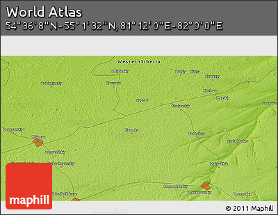 Physical 3D Map of the Area around 54° 48' 50" N, 81° 40' 30" E