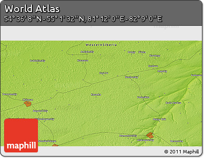 Physical 3D Map of the Area around 54° 48' 50" N, 81° 40' 30" E