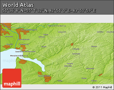 Physical 3D Map of the Area around 54° 48' 50" N, 83° 22' 30" E