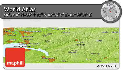Physical Panoramic Map of the Area around 54° 48' 50" N, 83° 22' 30" E