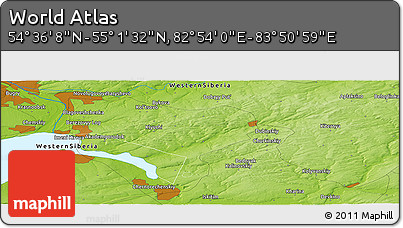 Physical Panoramic Map of the Area around 54° 48' 50" N, 83° 22' 30" E