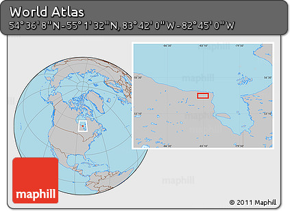 Gray Location Map of the Area around 54° 48' 50" N, 83° 13' 29" W