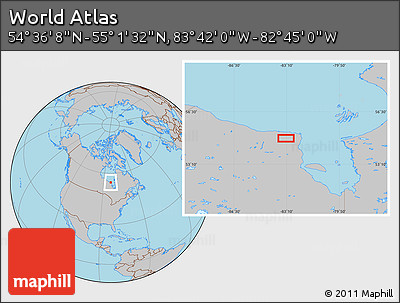 Gray Location Map of the Area around 54° 48' 50" N, 83° 13' 29" W