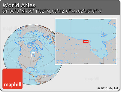 Gray Location Map of the Area around 54° 48' 50" N, 83° 13' 29" W