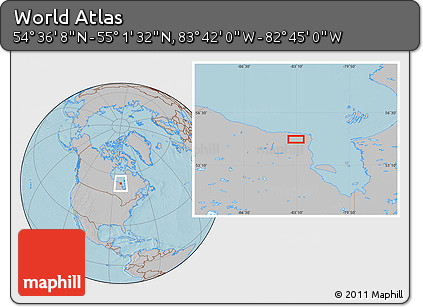 Gray Location Map of the Area around 54° 48' 50" N, 83° 13' 29" W, hill shading