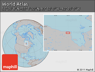 Gray Location Map of the Area around 54° 48' 50" N, 83° 13' 29" W, hill shading