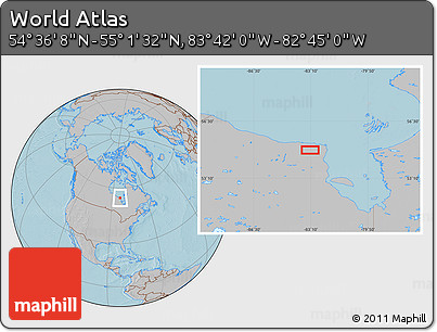 Gray Location Map of the Area around 54° 48' 50" N, 83° 13' 29" W, hill shading