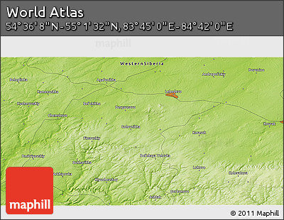 Physical 3D Map of the Area around 54° 48' 50" N, 84° 13' 29" E