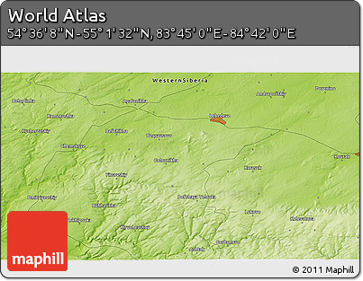Physical 3D Map of the Area around 54° 48' 50" N, 84° 13' 29" E