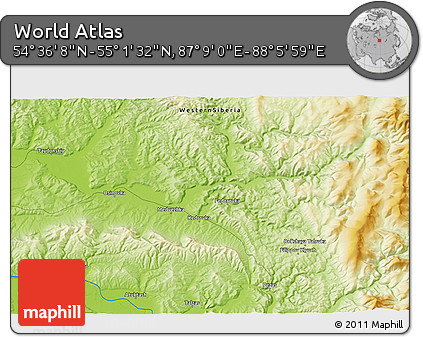 Physical 3D Map of the Area around 54° 48' 50" N, 87° 37' 30" E