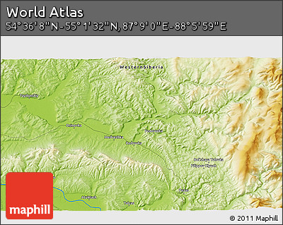 Physical 3D Map of the Area around 54° 48' 50" N, 87° 37' 30" E