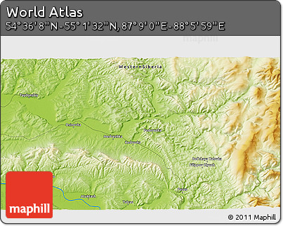 Physical 3D Map of the Area around 54° 48' 50" N, 87° 37' 30" E