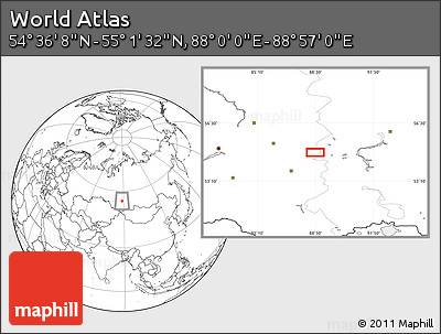 Blank Location Map of the Area around 54° 48' 50" N, 88° 28' 29" E