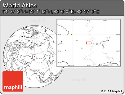 Blank Location Map of the Area around 54° 48' 50" N, 88° 28' 29" E