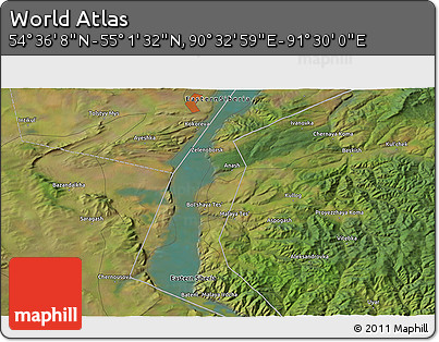 Satellite 3D Map of the Area around 54° 48' 50" N, 91° 1' 30" E