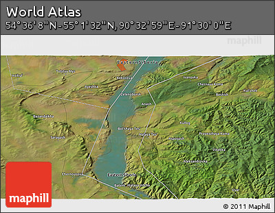Satellite 3D Map of the Area around 54° 48' 50" N, 91° 1' 30" E