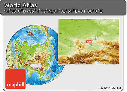Physical Location Map of the Area around 54° 48' 50" N, 91° 1' 30" E