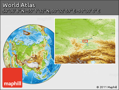 Physical Location Map of the Area around 54° 48' 50" N, 91° 1' 30" E