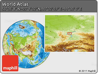 Physical Location Map of the Area around 54° 48' 50" N, 91° 1' 30" E