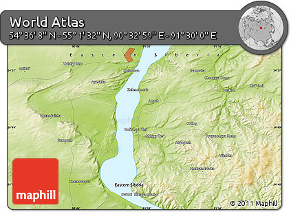 Physical Map of the Area around 54° 48' 50" N, 91° 1' 30" E