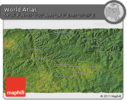 Satellite 3D Map of the Area around 54° 48' 50" N, 91° 52' 30" E