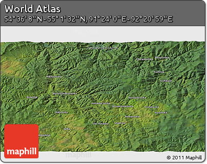 Satellite 3D Map of the Area around 54° 48' 50" N, 91° 52' 30" E