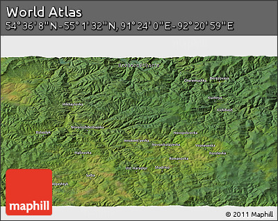 Satellite 3D Map of the Area around 54° 48' 50" N, 91° 52' 30" E