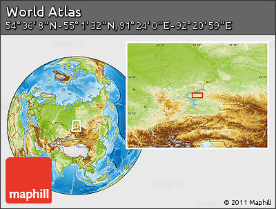 Physical Location Map of the Area around 54° 48' 50" N, 91° 52' 30" E