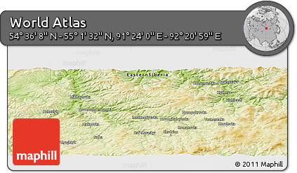 Physical Panoramic Map of the Area around 54° 48' 50" N, 91° 52' 30" E