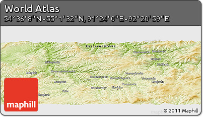 Physical Panoramic Map of the Area around 54° 48' 50" N, 91° 52' 30" E
