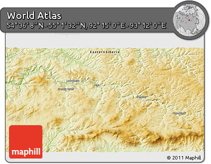 Physical 3D Map of the Area around 54° 48' 50" N, 92° 43' 29" E