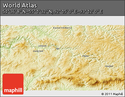 Physical 3D Map of the Area around 54° 48' 50" N, 92° 43' 29" E