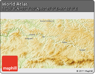 Physical 3D Map of the Area around 54° 48' 50" N, 92° 43' 29" E
