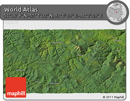 Satellite 3D Map of the Area around 54° 48' 50" N, 93° 34' 29" E