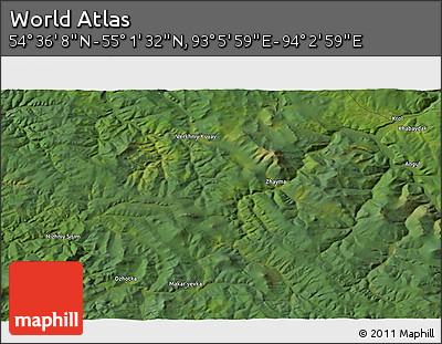 Satellite 3D Map of the Area around 54° 48' 50" N, 93° 34' 29" E