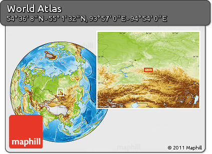 Physical Location Map of the Area around 54° 48' 50" N, 94° 25' 30" E