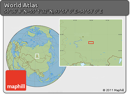 Savanna Style Location Map of the Area around 54° 48' 50" N, 94° 25' 30" E