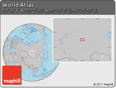 Gray Location Map of the Area around 54° 48' 50" N, 96° 7' 30" E