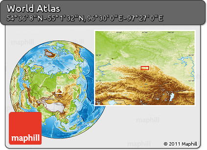 Physical Location Map of the Area around 54° 48' 50" N, 96° 58' 29" E