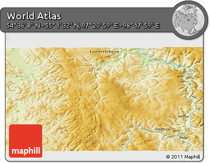 Physical 3D Map of the Area around 54° 48' 50" N, 97° 49' 29" E