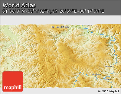 Physical 3D Map of the Area around 54° 48' 50" N, 97° 49' 29" E