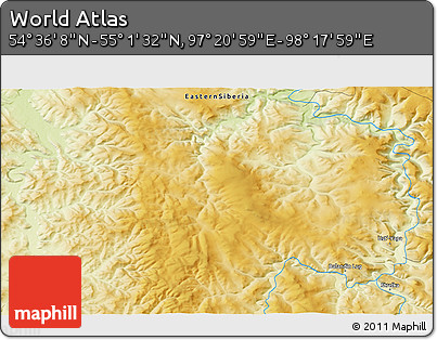 Physical 3D Map of the Area around 54° 48' 50" N, 97° 49' 29" E